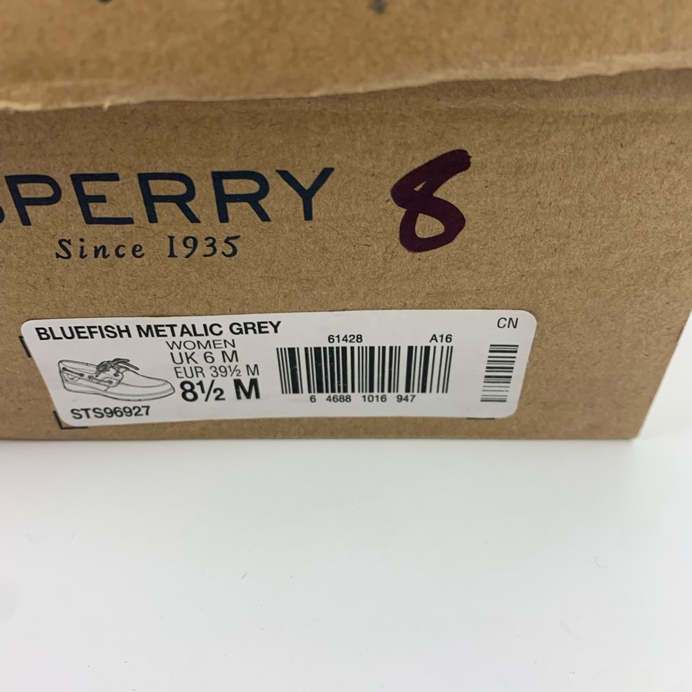 Sperry Bluefish Boat Shoes 8.5 Metallic Gray Silver Leather Slip Ons preppy Y2K - Picture 2 of 6